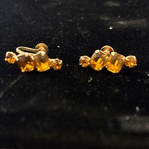 Coro Gold-Tone Amber Crystal Screw back Earrings
